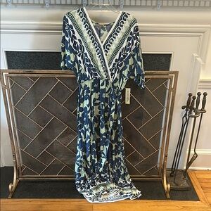 Blue and Green Patterned Maxi Dress